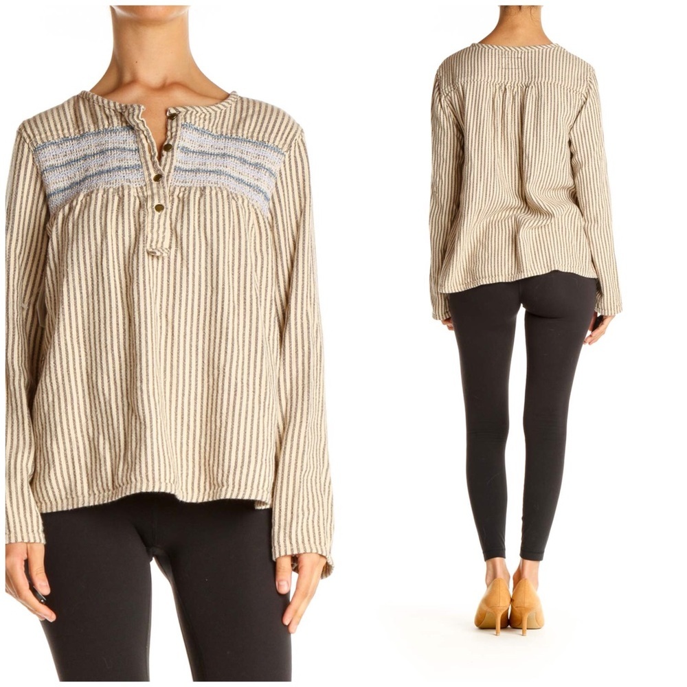 Current/Elliott Retreat Stripe Atlas Henley Top 2 6/8 Medium natural cream